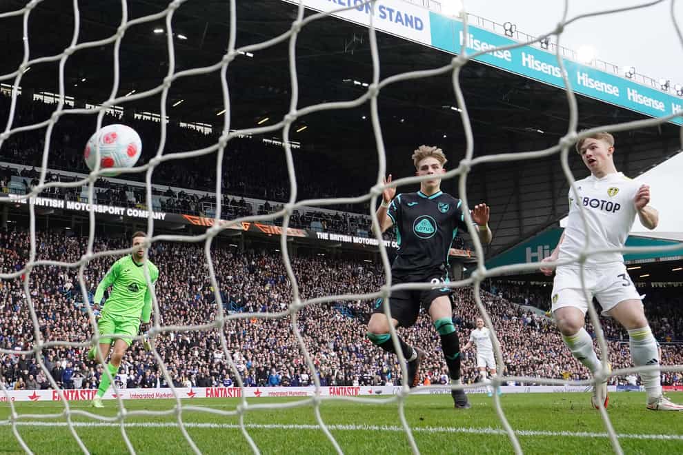 Joe Gelhardt’s late winner for Leeds on Sunday left relegation rivals Norwich rooted to the foot of the table (Tim Goode/PA)