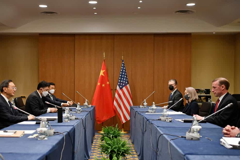 Chinese foreign affairs official Yang Jiechi meets with US national security adviser Jake Sullivan in Rome (Xinhua via AP)