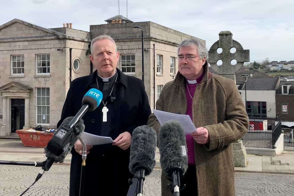 Catholic Primate of All Ireland Archbishop Eamon Martin (left) and the Church of Ireland Primate of All Ireland, Archbishop John McDowell speaking to the media in Armagh on the war in Ukraine and the response to the refugee crisis. Picture date: Wednesday March 16, 2022.