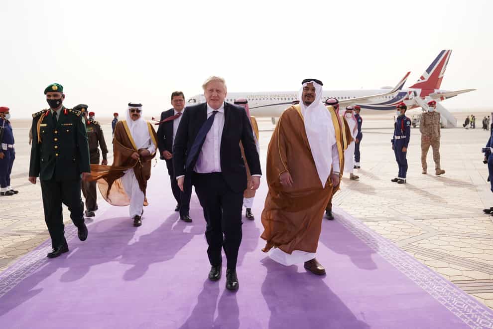 Boris Johnson arrives at Riyadh Airport (Stefan Rousseau/PA)