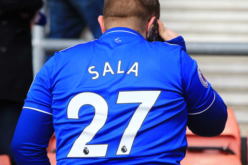 A fan wears a tribute shirt for the late Emiliano Sala during the Premier League match at St Mary’s Stadium, Southampton.