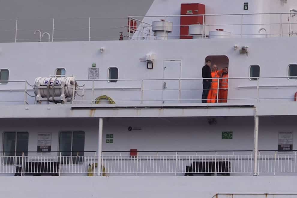 People onboard the P&O European Causeway ferry docked at Larne Port (David Young/PA)