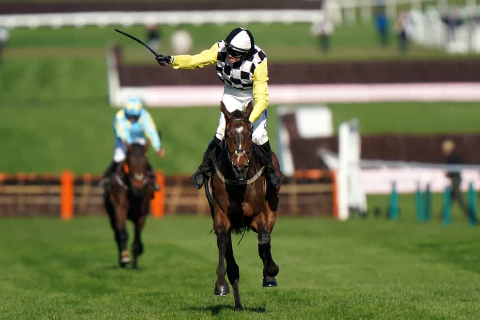 Sean O’Keeffe celebrates after The Nice Guy’s success in the Albert Bartlett Novices’ Hurdle (Tim Goode/PA)
