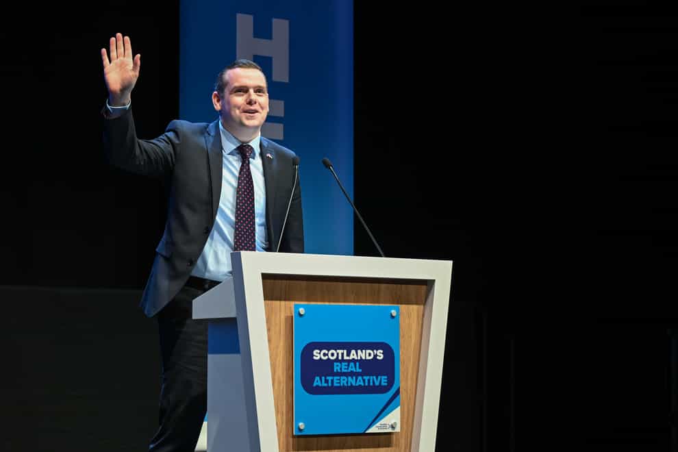 Scottish Tory leader Douglas Ross spoke to his party’s conference in Aberdeen (Michal Wachucik/PA)