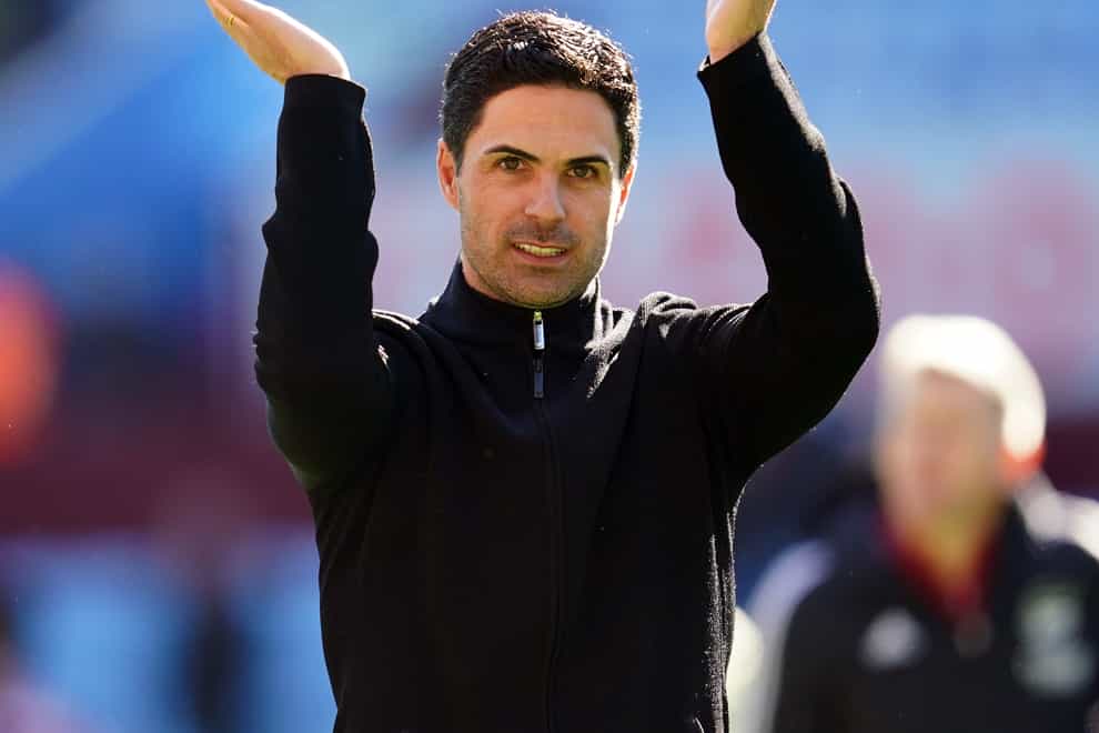 Mikel Arteta applauds at the end of Arsenal’s victory over Aston Villa (Nick Potts/PA)