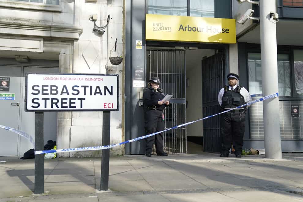 The scene in Sebastian Street, Clerkenwell, London, where a investigation has been launched following the death of 19-year-old Sabita Thanwani (PA)
