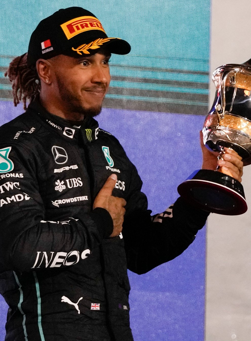 Lewis Hamilton was delighted with third place in Bahrain (Hassan Ammar/AP).