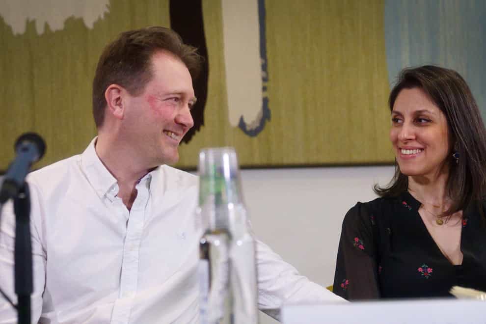 Nazanin Zaghari-Ratcliffe and husband Richard during a press conference (Victoria Jones/PA)