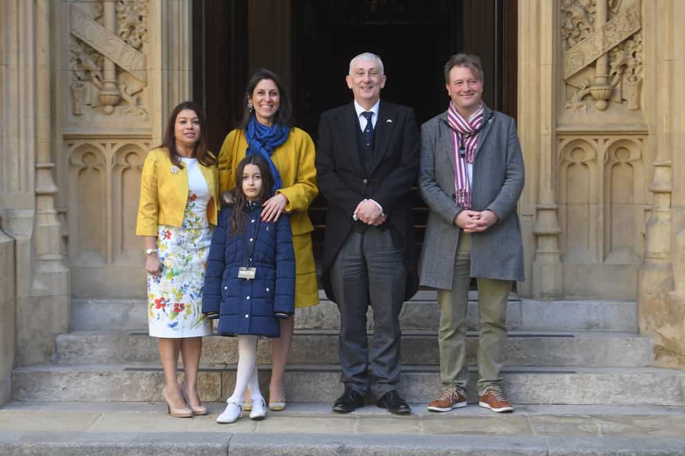 Nazanin Zaghari-Ratcliffe, Richard Ratcliffe and their daughter Gabriella with Commons Speaker Sir Lindsay Hoyle (centre) and MP Tulip Siddiq (left) at the Palace of Westminster, London (UK Parliament/Jessica Taylor/PA)