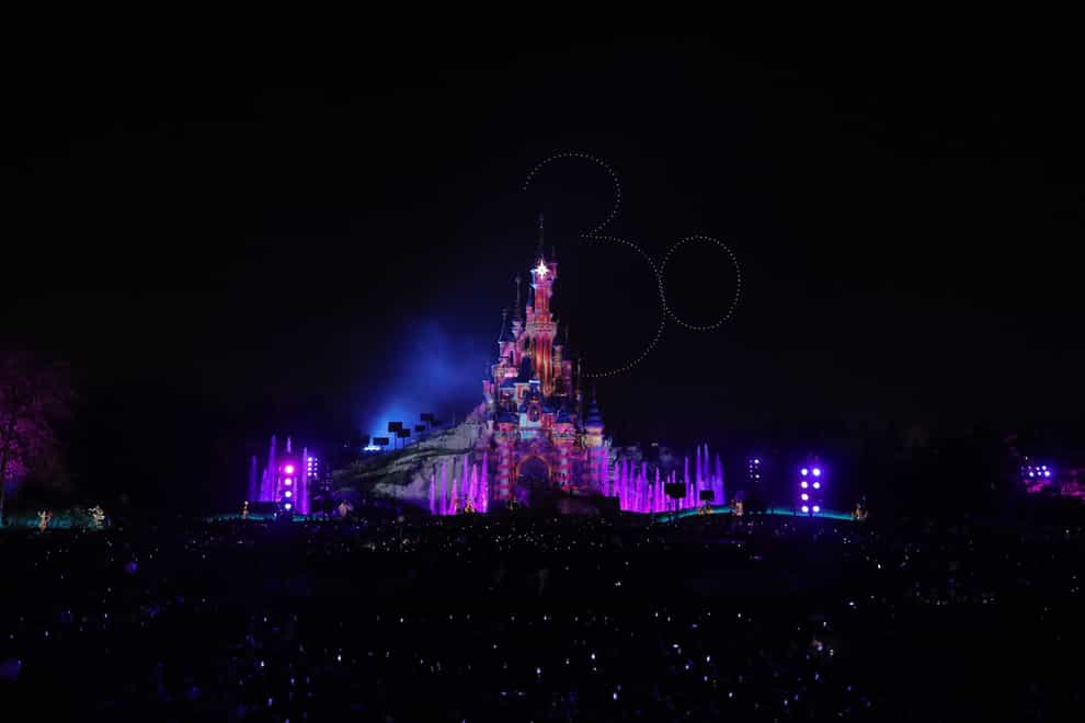 Drones over Sleeping Beauty Castle during the Disney D-Light night time experience at Disneyland Paris (PA/Disney/Yann Piriou)