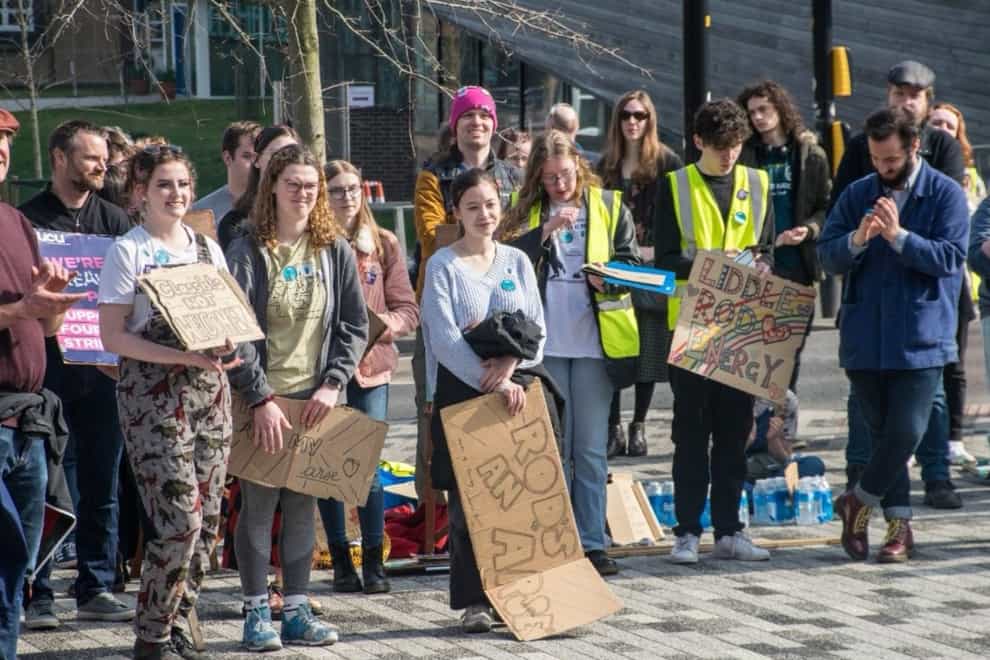 Students from the South College protest on Tuesda (Tim Packer/PA)