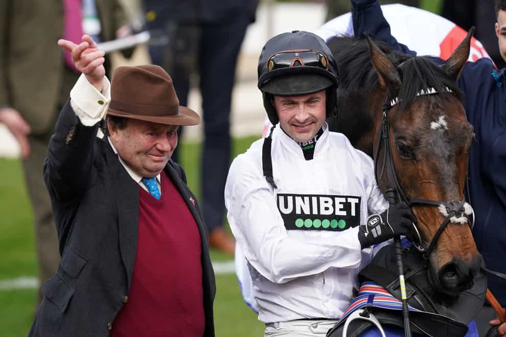 Nicky Henderson and Nico de Boinville with Constitution Hill (Mike Egerton/PA)