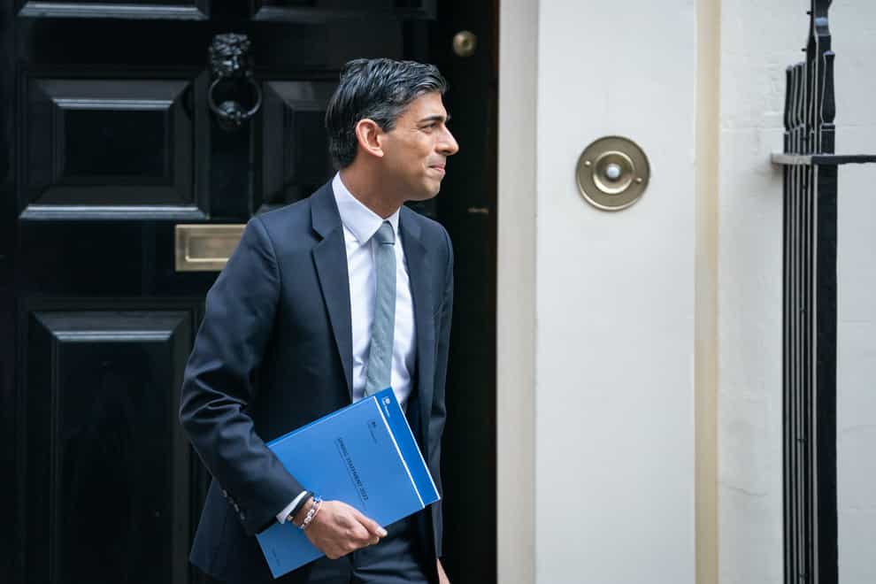 Chancellor Rishi Sunak leaves 11 Downing Street to deliver his spring statement (Aaron Chown/PA)
