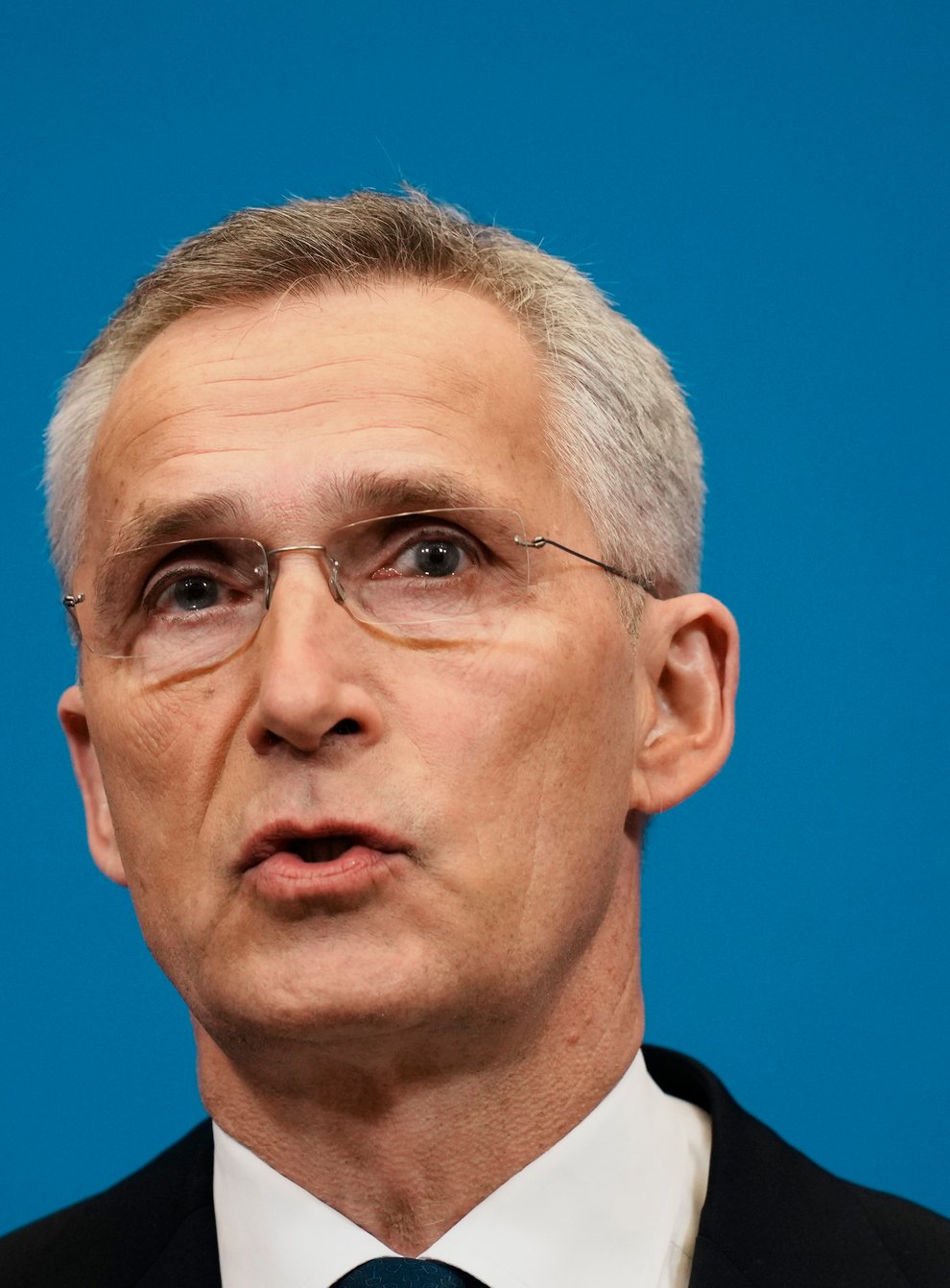 Nato secretary general Jens Stoltenberg speaks during a media conference during an extraordinary NATO summit at NATO headquarters in Brussels, Thursday, March 24, 2022. NATO leaders are extending the mandate of Secretary-General Jens Stoltenberg for an extra year to help steer the 30-nation military organization through the security crisis sparked by Russia’s war on Ukraine (Thibault Camus/AP)