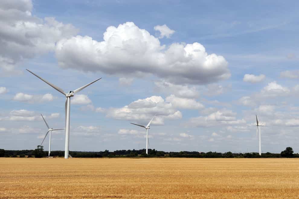 A view of wind turbines on the Langford wind farm in Bedfordshire (PA)
