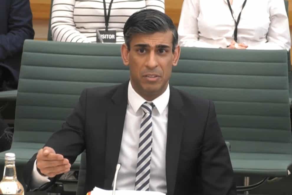 Chancellor Rishi Sunak appearing before the Commons Treasury Committee (House of Commons/PA)