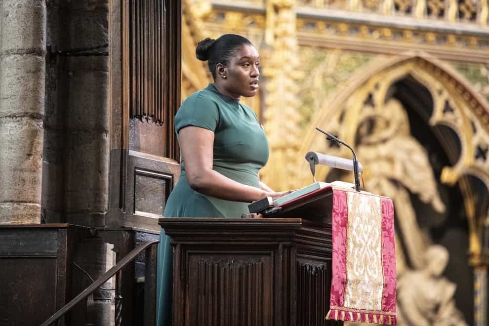 Duke of Edinburgh gold award recipient Doyin Soaibare reads a tribute during a service of thanksgiving for the life of Prince Philip (Richard Pohle/The Times/PA)
