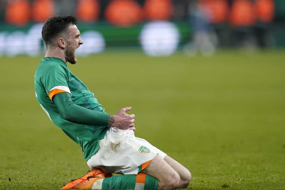Republic of Ireland striker Troy Parrott celebrates his last-gasp winner against Lithuania (Niall Carson/PA)