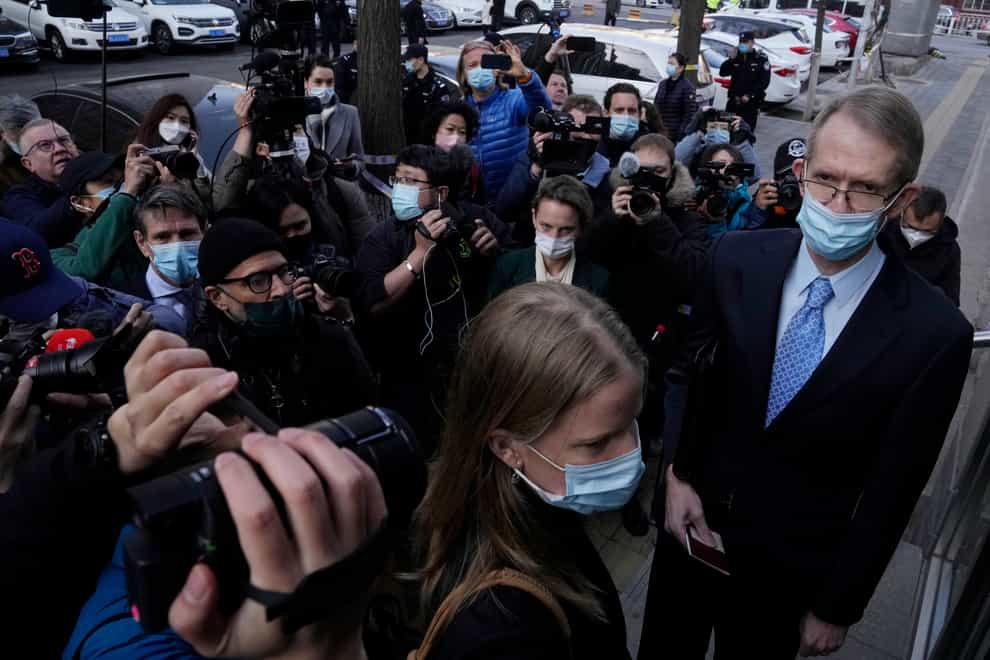 Graham Fletcher, Australia’s ambassador to China, left, was denied permission to attend the trial of Chinese-Australian business reporter Cheng Lei (Ng Han Guan/AP)