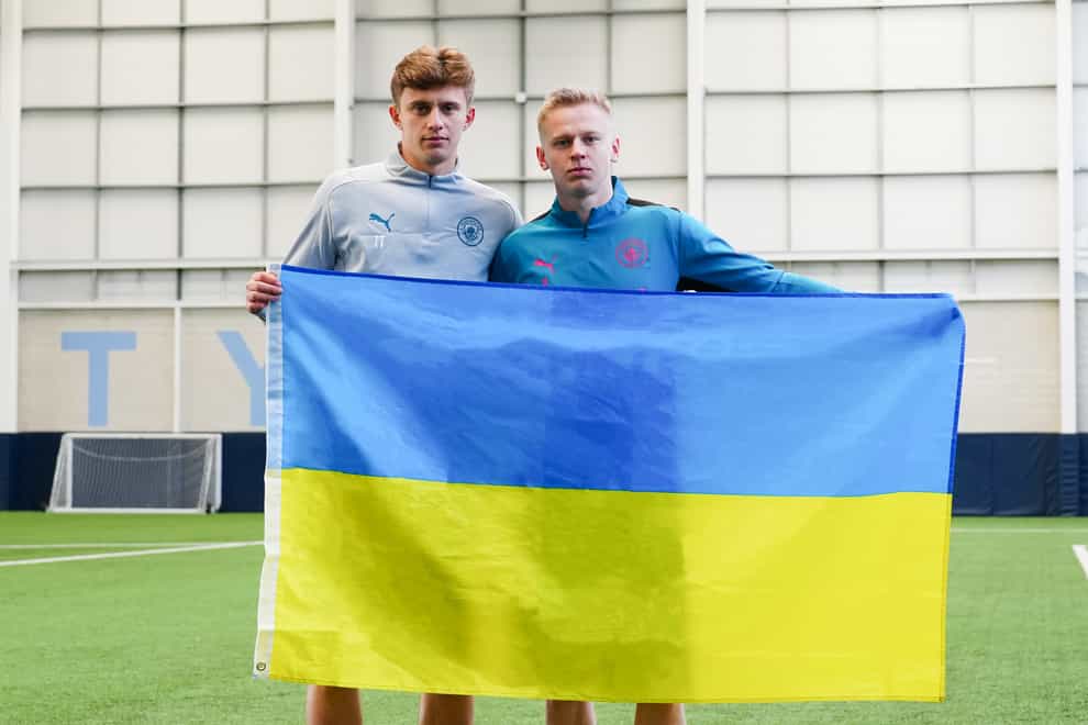 Andrii Kravchuk (left) is training at Man City after fellow Ukrainian Oleksandr Zinchenko arranged a deal (Manchester City/PA)