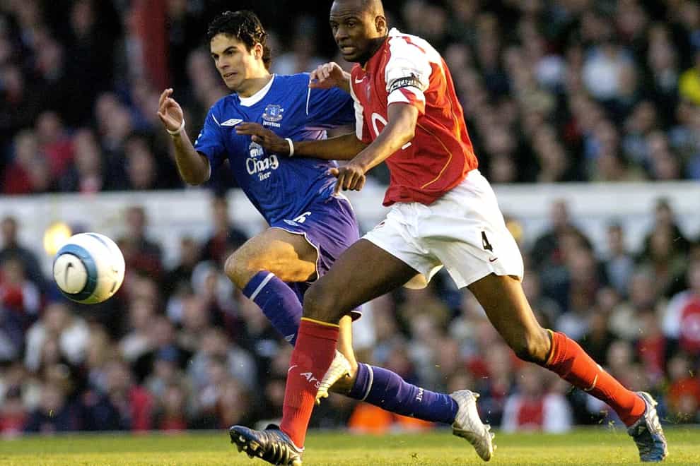 Palace manager Patrick Vieira, pictured in action against Mikel Arteta during their playing days, is not surprised by Arsenal’s progress under the Spaniard (Rebecca Naden/PA Images).