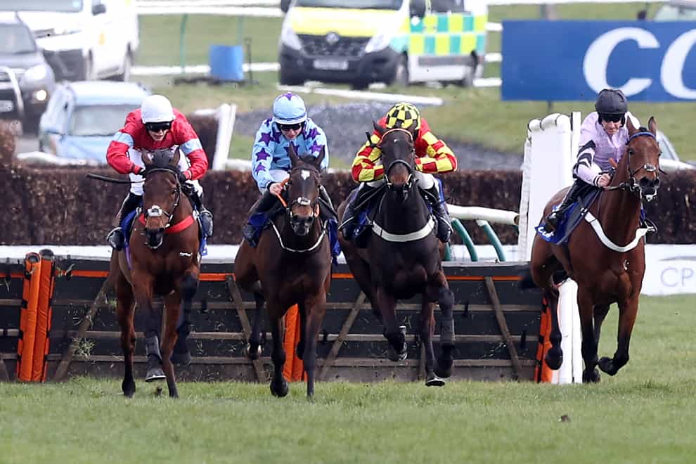 Anna Bunina (blue) cam from the clouds to win the Scottish Champion Hurdle (Jeff Holmes/PA)