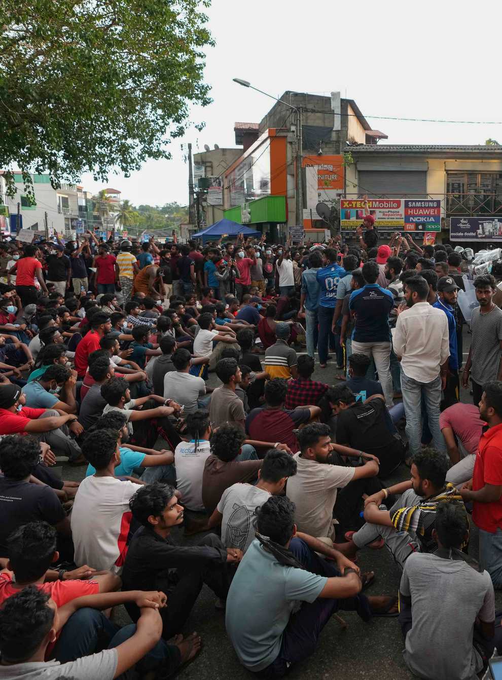 Sri Lankan students blocked a road during protests (Eranga Jayawardena/AP)