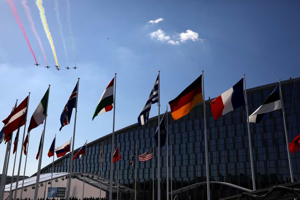 A fly past at a Nato summit in Brussels (Dan Kitwood/PA)