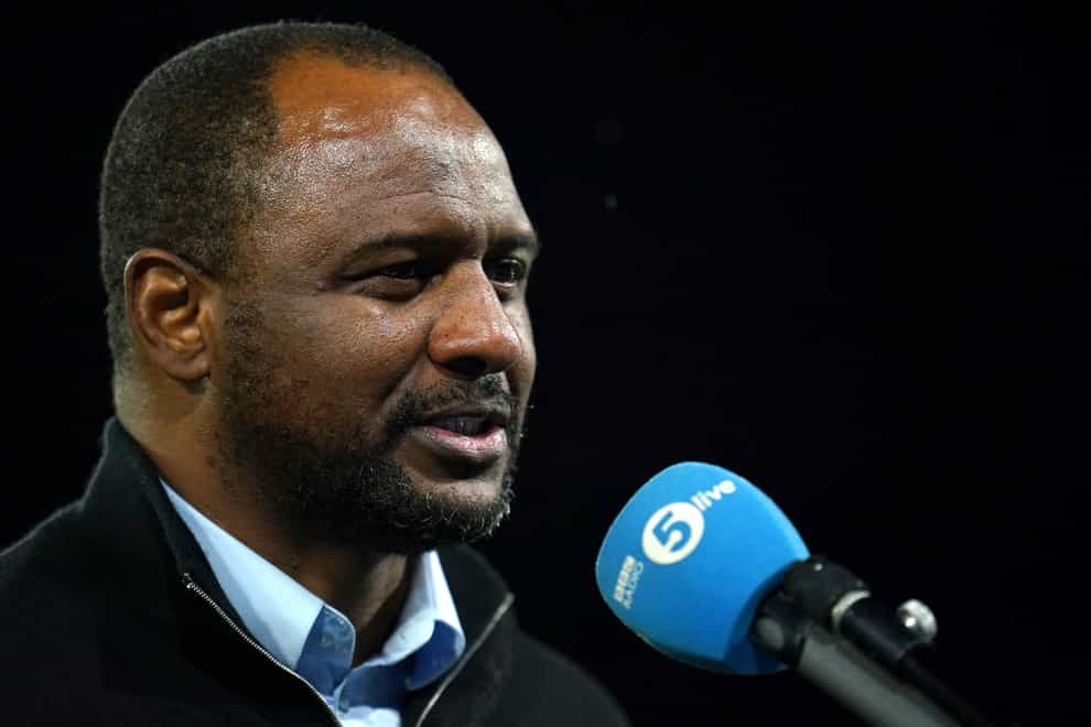 Patrick Vieira will be in charge of Crystal Palace for the visit of Arsenal (Nick Potts/PA)