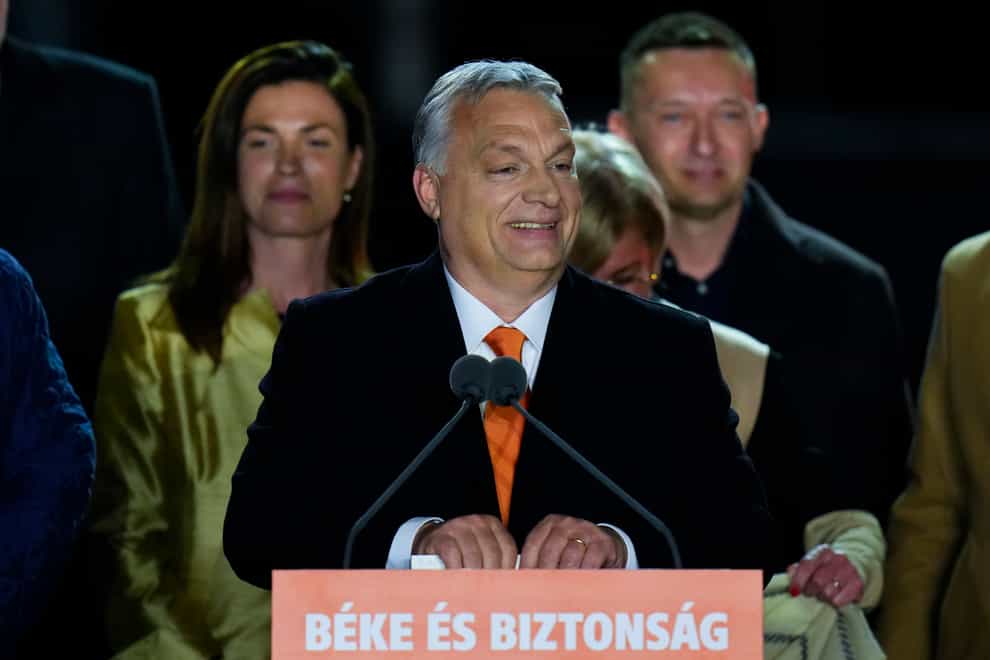 Hungary’s Prime Minister Viktor Orban declared victory (Petr David Josek/AP)