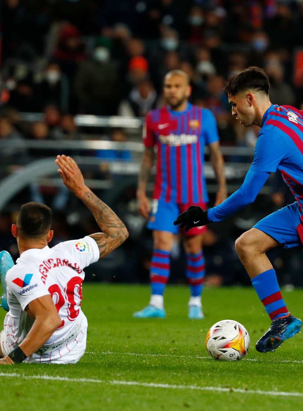 Pedri’s second-half strike helped Barcelona move up to second in La Liga (Joan Monfort/AP)