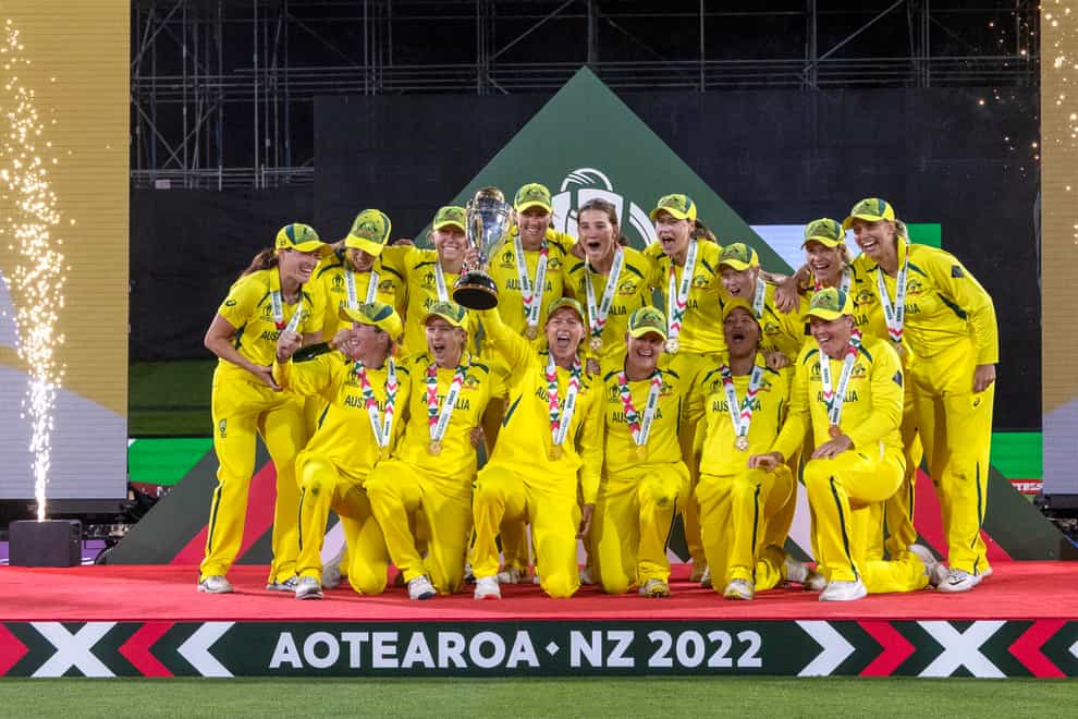 Australia celebrate their World Cup success (Martin Hunter/Photosport via AP)