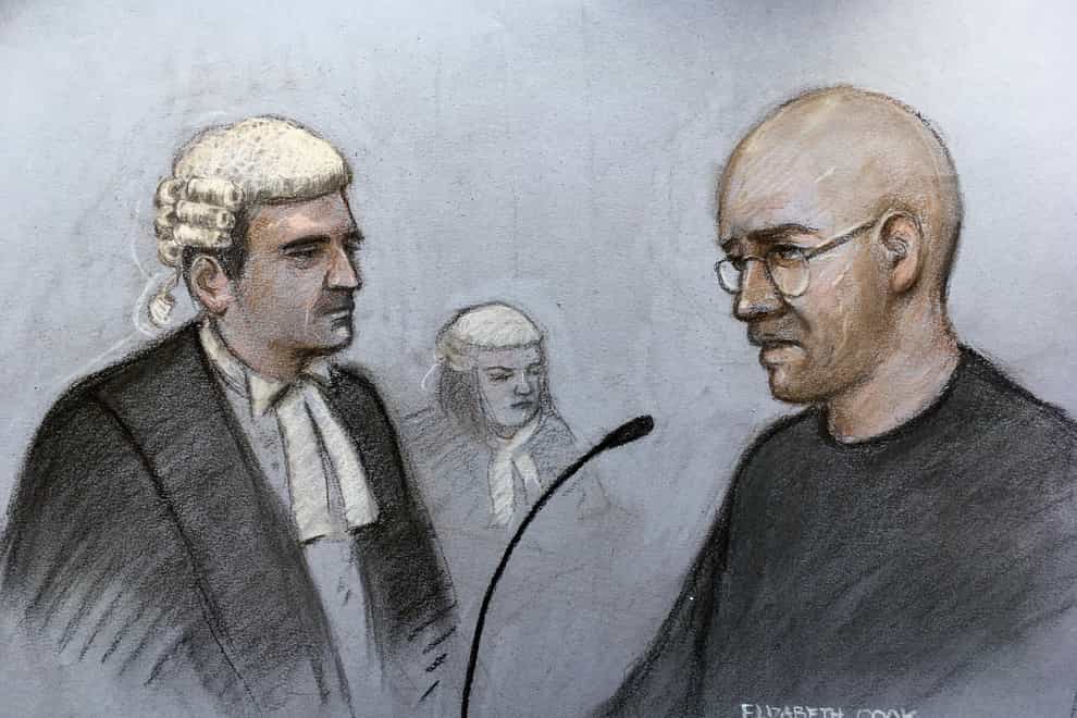 Court artist sketch of John Cole being questioned at Cardiff Crown Court (Elizabeth Cook/PA)