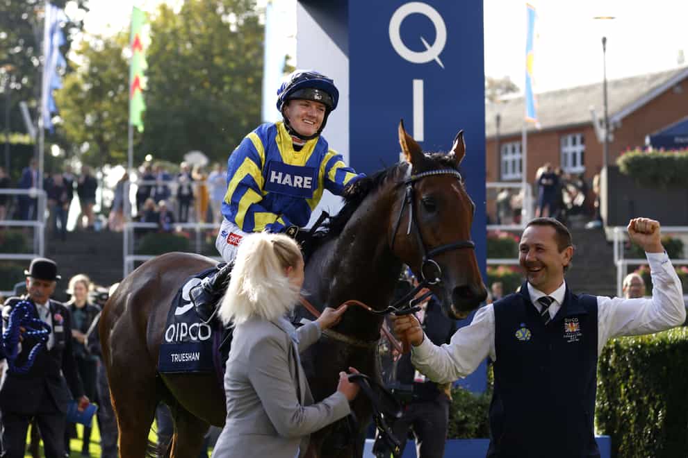 Hollie Doyle and Trueshan after winning on Qipco Champions Day at Ascot (Steven Paston/PA)