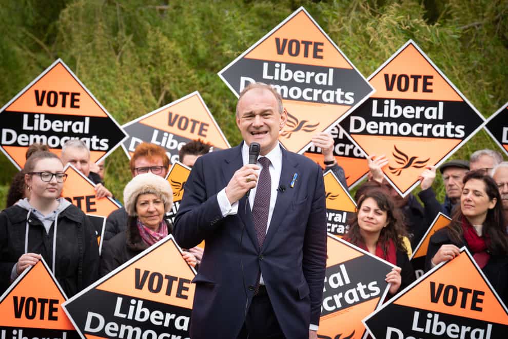 Lib Dem leader Sir Ed Davey at the launch of his party’s local elections campaign (Stefan Rousseau/PA)