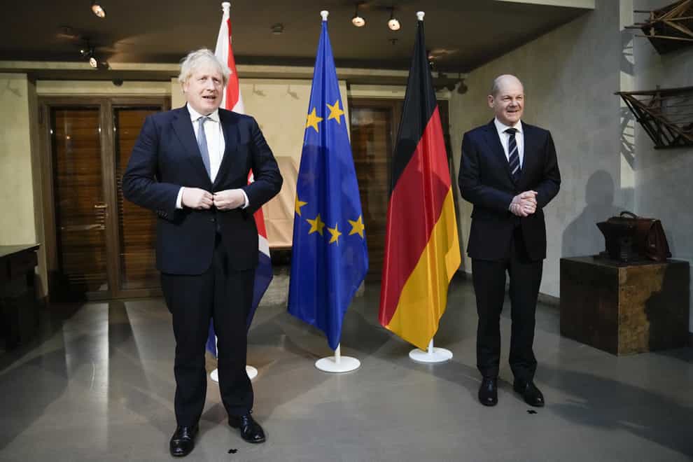 Boris Johnson and Olaf Scholz are due to hold talks in Downing Street on Friday (Matt Dunham/PA)