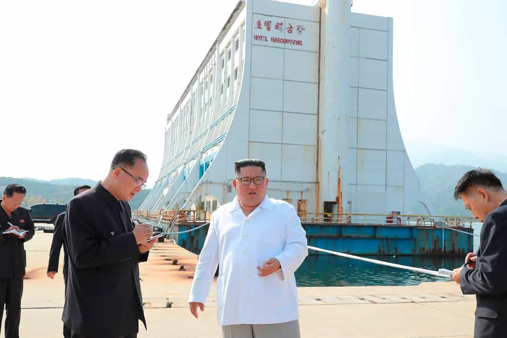 North Korean leader Kim Jong Un, centre, visits the Diamond Mountain resort in Kumgang, North Korea, in 2019 (Korean Central News Agency/Korea News Service/AP)