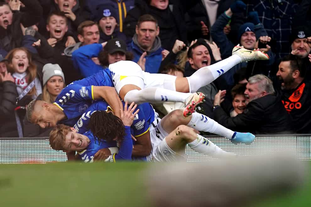 Anthony Gordon (bottom) scored the only goal as Everton claimed a vital win (Martin Rickett/PA)