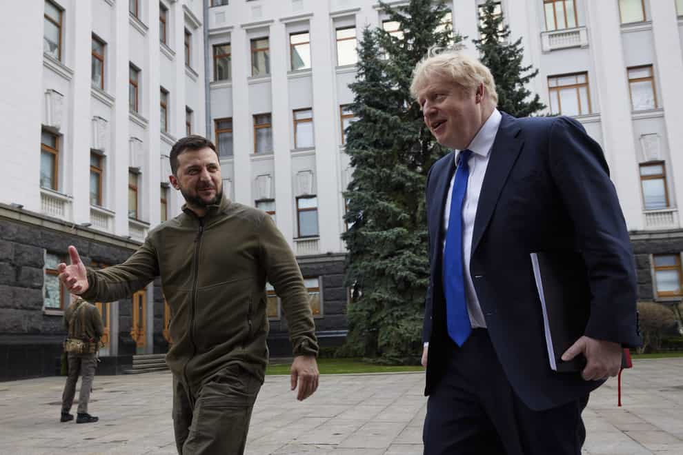 President Volodymyr Zelensky with Boris Johnson in Kyiv (Ukrainian Presidential Press Office/PA)
