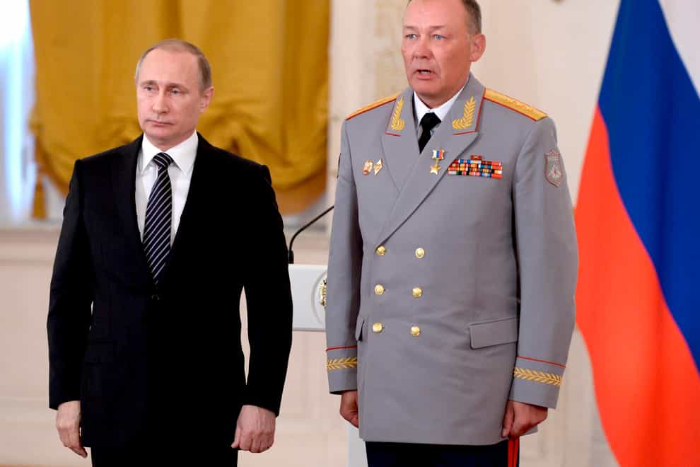 President Vladimir Putin, left, has appointed General Alexander Dvornikov to lead the Russian army in the Ukraine (Alexei Nikolsky/Sputnik, Kremlin Pool Photo via AP)