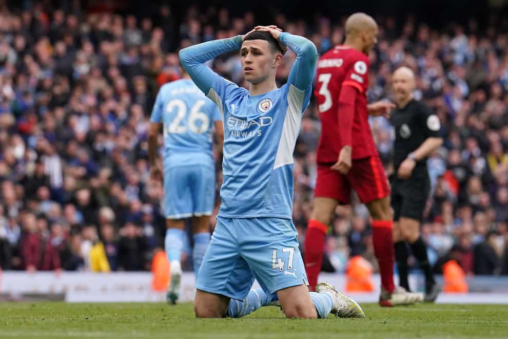 Phil Foden was left frustrated after Manchester City were held to a draw by Liverpool (Martin Rickett/PA)