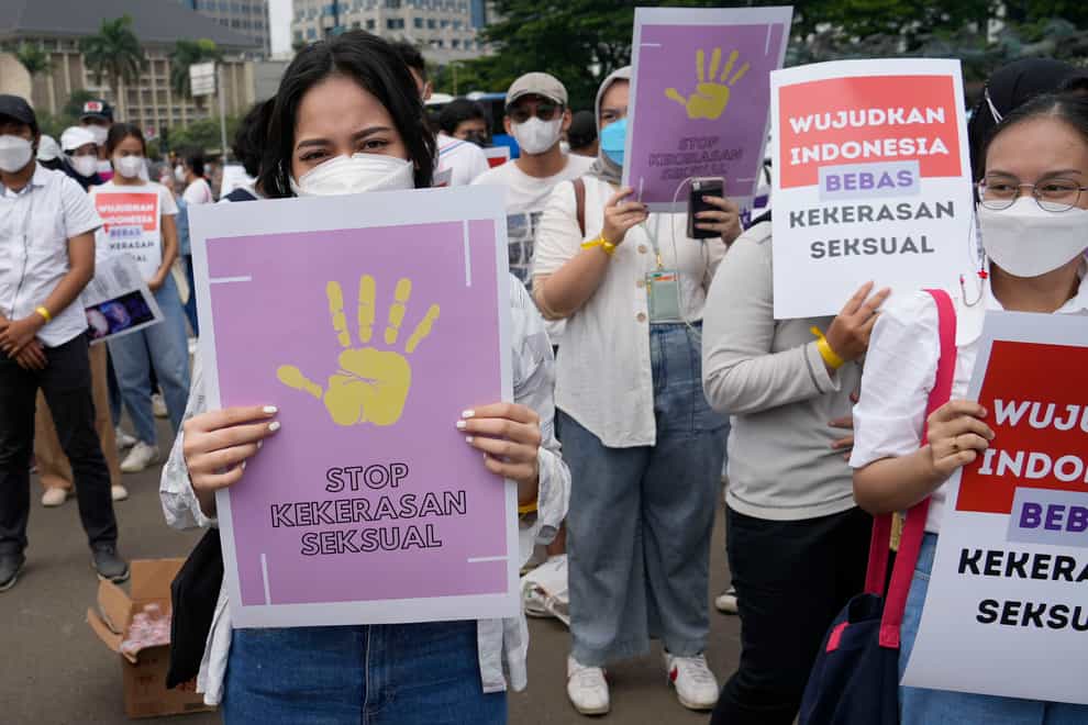 Activists at a rally in Jakarta (AP)