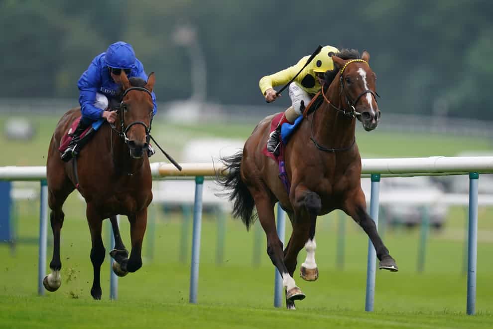 Triple Time ridden by Andrea Atzeni (right) wins The Betfair Exchange Ascendant Stakes at Haydock Park (David Davies/PA)