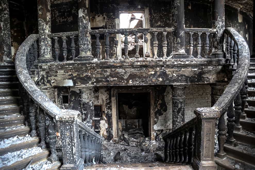 A view inside the Mariupol theatre damaged during fighting in Mariupol (Alexei Alexandrov/AP)