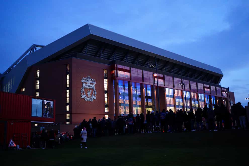 Liverpool have announced the death of a fan who was taken ill at Anfield (Peter Byrne/PA)