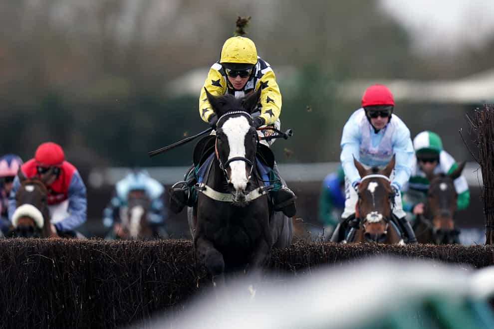 The Glancing Queen ridden by Tom Cannon on their way to winning the Actioncoach Invest In The Best Lady Godiva Mares’ Novices’ Chase at Warwick Racecourse (Adam Davy/PA)