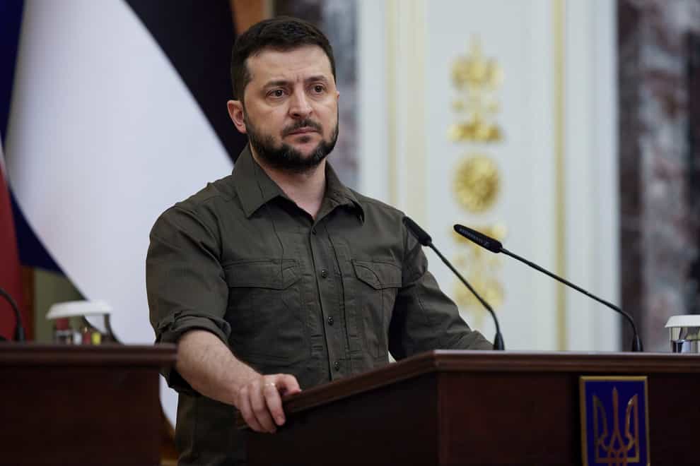 President Volodymyr Zelensky told Ukrainians on Thursday they should be proud of having survived 50 days under Russian attack when the Russians ‘gave us a maximum of five’ (Ukrainian Presidential Press Office/AP)