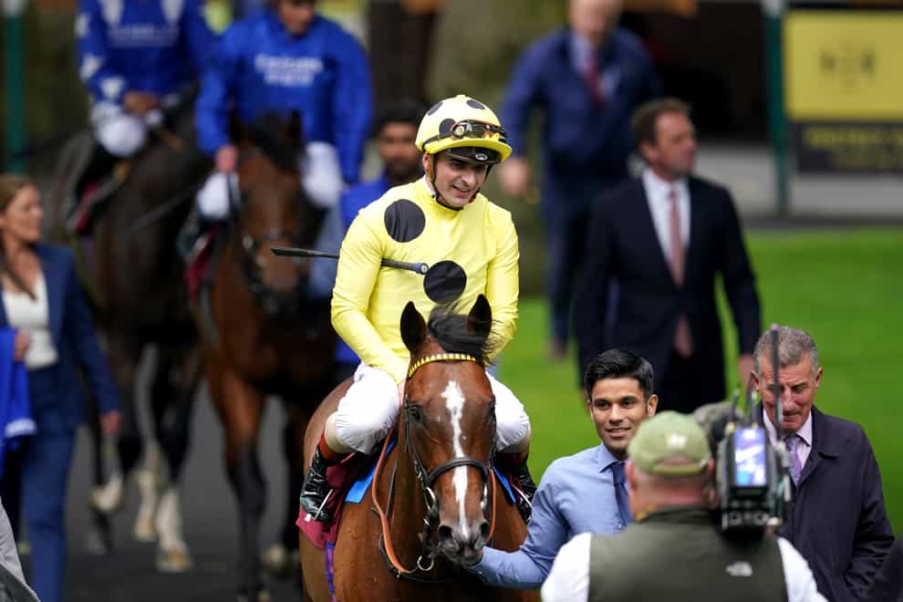 Triple Time ridden by Andrea Atzeni returns to the parade ring after The Betfair Exchange Ascendant Stakes at Haydock Park racecourse. Picture date: Saturday September 4, 2021. See PA story RACING Haydock. Photo credit should read: David Davies/PA Wire. RESTRICTIONS: Use subject to restrictions. Editorial use only, no commercial use without prior consent from rights holder.