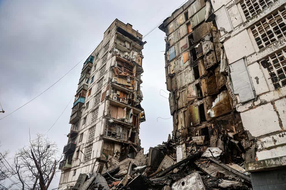 A building damaged during fighting in Mariupol, Ukraine (AP)