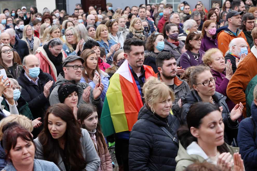 People attend a vigil in Sligo (Carl Brennan/PA)